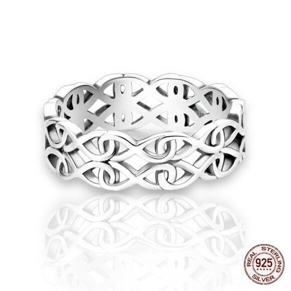NWT Infinity Wide Band Ring S925 Sterling Silver Stamped Repeating Pattern Sz. 6 - Picture 2 of 10
